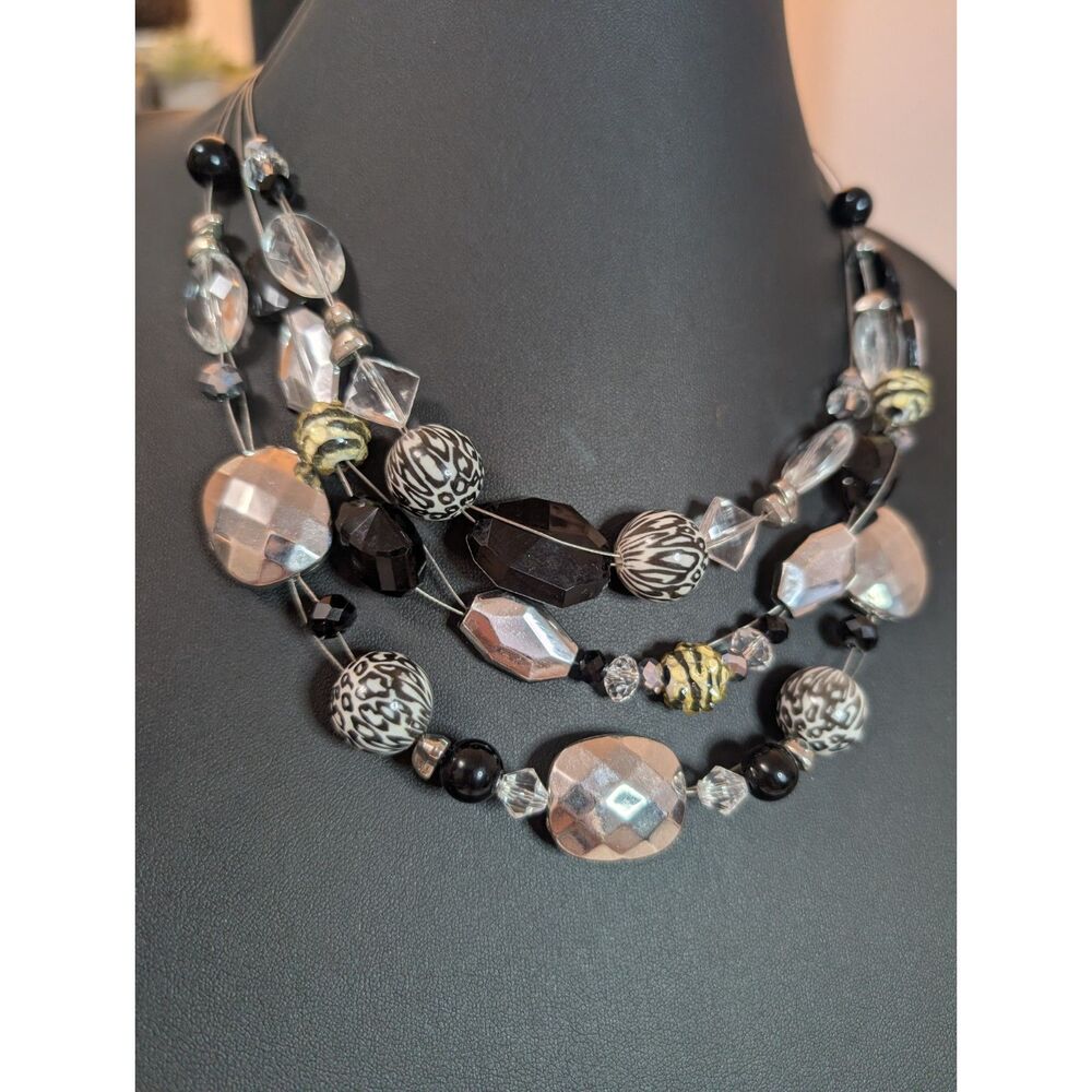 Vintage Y2K Multi-Strand Illusion Wire Mixed Bead Statement Necklace